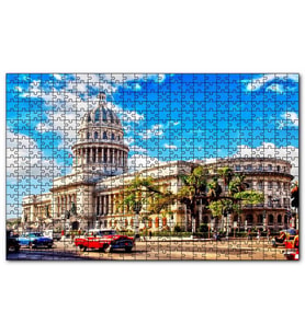 Cakapuzzle Küba'da Tarihi Bina ve Klasik Arabalar Puzzle Yapboz MDF (Ahşap) (120 Parça)