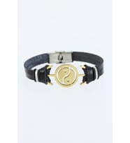 Gold Renk Yin Yang Figürlü Metal Aksesuarlı Siyah Renk Deri Erkek Bileklik (Çok Renkli)