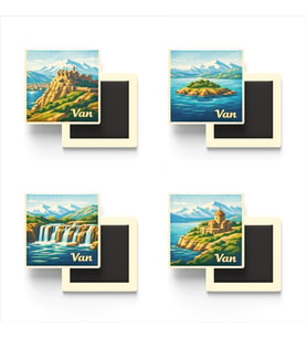 Van - Baskılı Buzdolap Magneti Kare - 9x9 cm - 4 Adet
