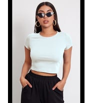 Fantezia Night Kadın Beyaz Yuvarlak Yaka Yarım Kol Crop Top Bluz