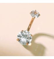 Cerrahi Çelik Zirkon Taşlı Göbek Piercingi Gold Rekli (Çok Renkli)