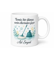 Temizlik İşçisine Hediye Paspas Parlayan Zemin Hijyen Temalı Baskılı Kupa Bardak
