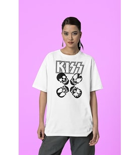 Müzik Grubu Kiss Baskılı Unisex Tişört, Oversize Rock Metal Tişört