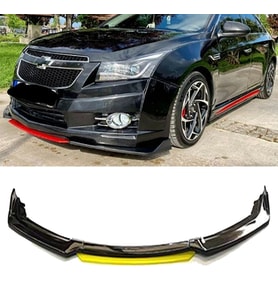 Chevrolet Cruze Sarı Renkli Şeritli Dilli Ön Lip 4 Prç Parlak Siyah ABS