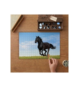 Koşan Siyah At Tasarımı 240 parça Ahşap Puzzle Ahşap Kutuda MP10173