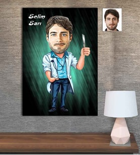 Kişiye Özel Karikatür Baskılı Ahşap Tablo Tıp Bayramı Cerrah Erkek-4 30x40