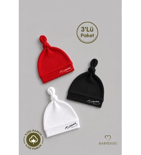 Atatürk İmzalı Yenidoğan Bebek Şapka Seti 3’lü Paket %100 Pamuklu Unisex Bebek Bere Takımı