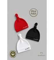 Atatürk İmzalı Yenidoğan Bebek Şapka Seti 3’lü Paket %100 Pamuklu Unisex Bebek Bere Takımı