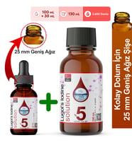 Lugol Çözeltisi %5  130 mL  Kolayca Doldur Sınırsız Kullan (Lügol Cam Damlalıklı Geniş Ağız Şişe,Pharma Grade)