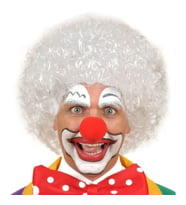 Beyaz Kıvırcık Afro Peruk ve Kırmızı Sünger Burun Seti (Çok Renkli)