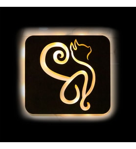 Lucenda Led Işıklı Kişiselleştirilebilir Kedi Temalı Tablo Danica Dekoratif Gece Lambası (Sarı)