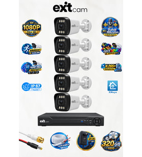 5 Kameralı Güvenlik Kamera Seti 2MP 1080P Full HD AHD – 320GB HDD, Renkli Gece Görüşü, Yüz ve Araç Algılama