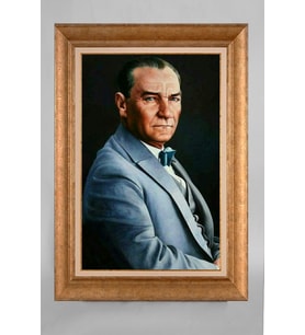 Altın Varaklı Çerçeveli Paspartulu Atatürk Tablo a395 (Gold)