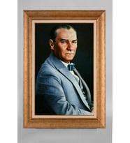 Altın Varaklı Çerçeveli Paspartulu Atatürk Tablo a395 (Gold)