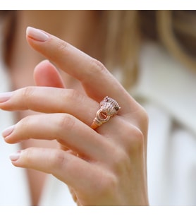 Kaplan Başlı Rose Gold Gümüş Yüzük