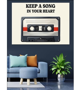 Kaset Çalar Müzik Yazısı Dekoratif Kanvas - Mdf Ahşap Tablo