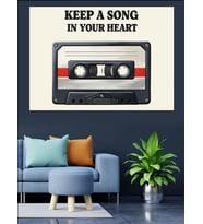 Kaset Çalar Müzik Yazısı Dekoratif Kanvas - Mdf Ahşap Tablo