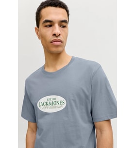Jack & Jones JORCATSKILLS Front Baskılı Erkek Tişört  Bisiklet Yaka  Kısa Kollu (Koyu Gri)
