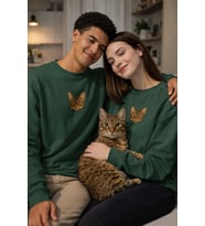 Tekir Kedi Desenli Sevgili Sweatshirt – Unisex Çift Kombini (Koyu Yeşil)