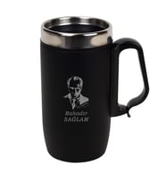 Kişiye Özel Kemal Atatürk Silüetli Kulplu Çelik Termos Bardak 240 ml (Siyah)