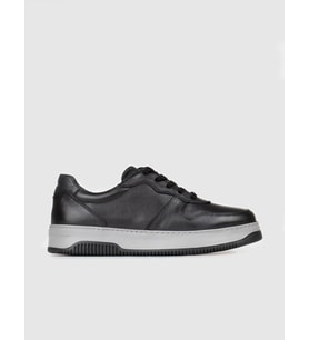 Hakiki Deri Siyah Bağcıklı Erkek Sneaker Spor Ayakkabı