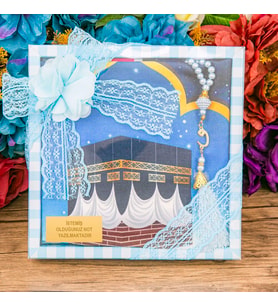 Çocuk Seccadesi 45*82 cm, İnci Tesbihli Asetat Kutulu Set-Mavi