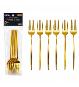 6 Parça Yemek Çatalı Seti - Gold Renk - Paslanmaz Çelik