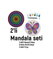 2'li Mandala Boyama Seti- Okul-aile Etkinliği-2 Ham Mdf Plaka, 6 Renk Boya,2 Fırça Model-20