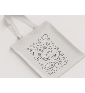 Uyuyan Kedi Yıldızlı Ay Desenli Çocuk Kız Omuz Çantası Hediyelik Boyanabilir Ham Bez Çanta