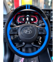Hyundai i10 Dikme Direksiyon Kılıfı Parlak Siyah Mavi Detaylı Mavi Çift Yüzük ve Dikiş 2020-2026