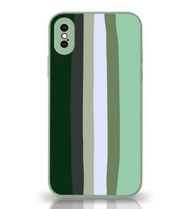 PrintiFy Apple iPhone XS Kamera Korumalı Yeşil Gökkuşağı Desenli Cam Kapak Yeşil