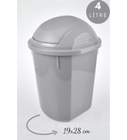Çöp Kovası, Oynar Kapaklı Gri Çöp Kovası, Kapaklı Yuvarlak Çöp Kovası 4 Litre 19x28 cm Gri