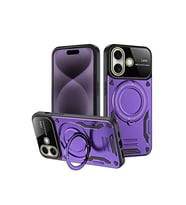 Apple İphone 16 Kılıf Joy Lens Standlı Kapak - Mor