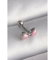 pilelistore 316L Çelik Gümüş Renk Pembe Kurdele Zirkon Taş Detay Tragus Piercing - TJ-PR1295