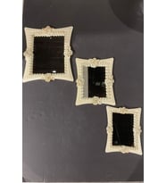 Dekoratif Polyester Üçlü Kare Ayna Takımı Krem Eskitme