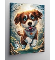 Kanvas Tablo Yavru köpek Tobi ve kedi dostu