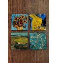 Doğal Taş Bardak Altlığı 4'lü Set - Vincent Van Gogh Eserleri - Stone Coasters