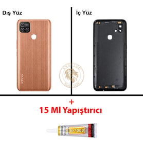 Infinix Hot 10İ Bakır Uyumlu Lensli Arka Kapak + B7000 Yapıştırıcı Arka Cam Batarya Pil Kapağı
