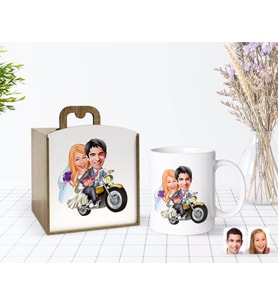BK Gift Kişiye Özel Ahşap Kutuda Evleniyoruz Karikatürlü Beyaz Kupa Bardak-8