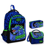 Coral High Erkek Çocuk Mavi Yeşil Dragon Üçlü İlkokul Okul Çanta Seti