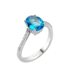 Pırlanta ve Oval Mavi Topaz Taşlı Yüzük