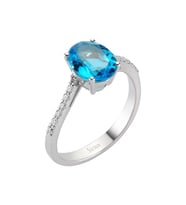 Pırlanta ve Oval Mavi Topaz Taşlı Yüzük