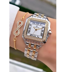 Daniel Klein MRD11319 Sarı Gümüş Kare Model Kadın Kol Saati Bileklik Hediyeli