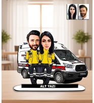 KİŞİYE ÖZEL ÇİFT AMBULANS, ATT TASARIMLI KARİKATÜR BİBLO - Sağlıkçı hediyesi
