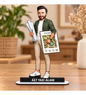 Kişiye Özel Erkek Peyzaj Mimari Kisiye Karikatürlü 18 cm MDF Masaüstü Biblo - Erkek Peyzaj Mimari Kisiye Hediyesi Mühendise ve Teknik Meslek Sahibine Hediye