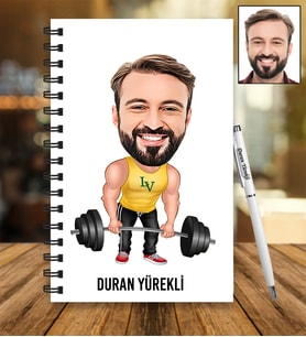 Kişiye Özel Fitness Tasarımlı Karikatür Ahşap Defter Ve Kalem Seti 57
