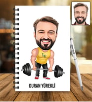 Kişiye Özel Fitness Tasarımlı Karikatür Ahşap Defter Ve Kalem Seti 57