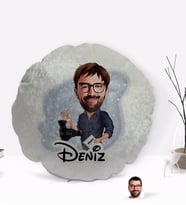 BK Gift Kişiye Özel İsimli Erkek Yönetmen Karikatürlü Yuvarlak Dekoratif Kırlent Yastık-1