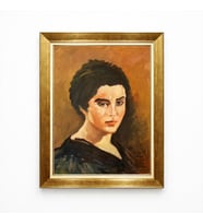 Tablore Altın Varak Çerçeveli Nostaljik Kadın Portresi Yağlı Boya Dokulu Tablo