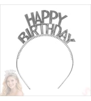 Happy Birthday Plastik Taç - Gümüş